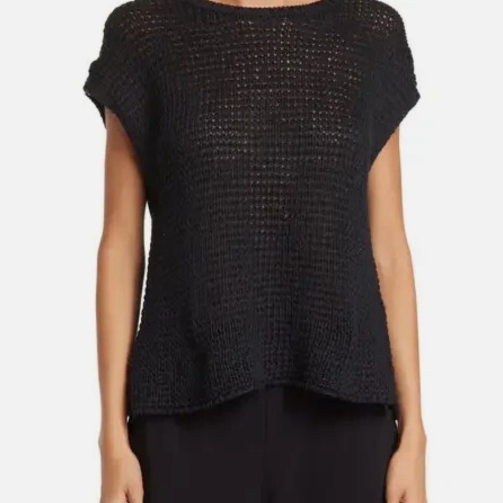 🌿 EILEEN FISHER Sheer Open-Weave Organic Linen Blend Top 🌿